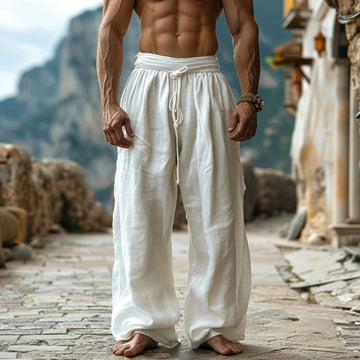 AIDASE  -  Vintage Solid Lace-up Drawstring Pants For Men Daily Leisure Breathable Baggy Pants 2025 Summer Beach Casual Loose Mens Trousers aidase-shop